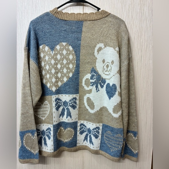 Women's Teddy Bear Pullover Sweater Vintage 90's Cottagecore Kawaii XL - Picture 2 of 5